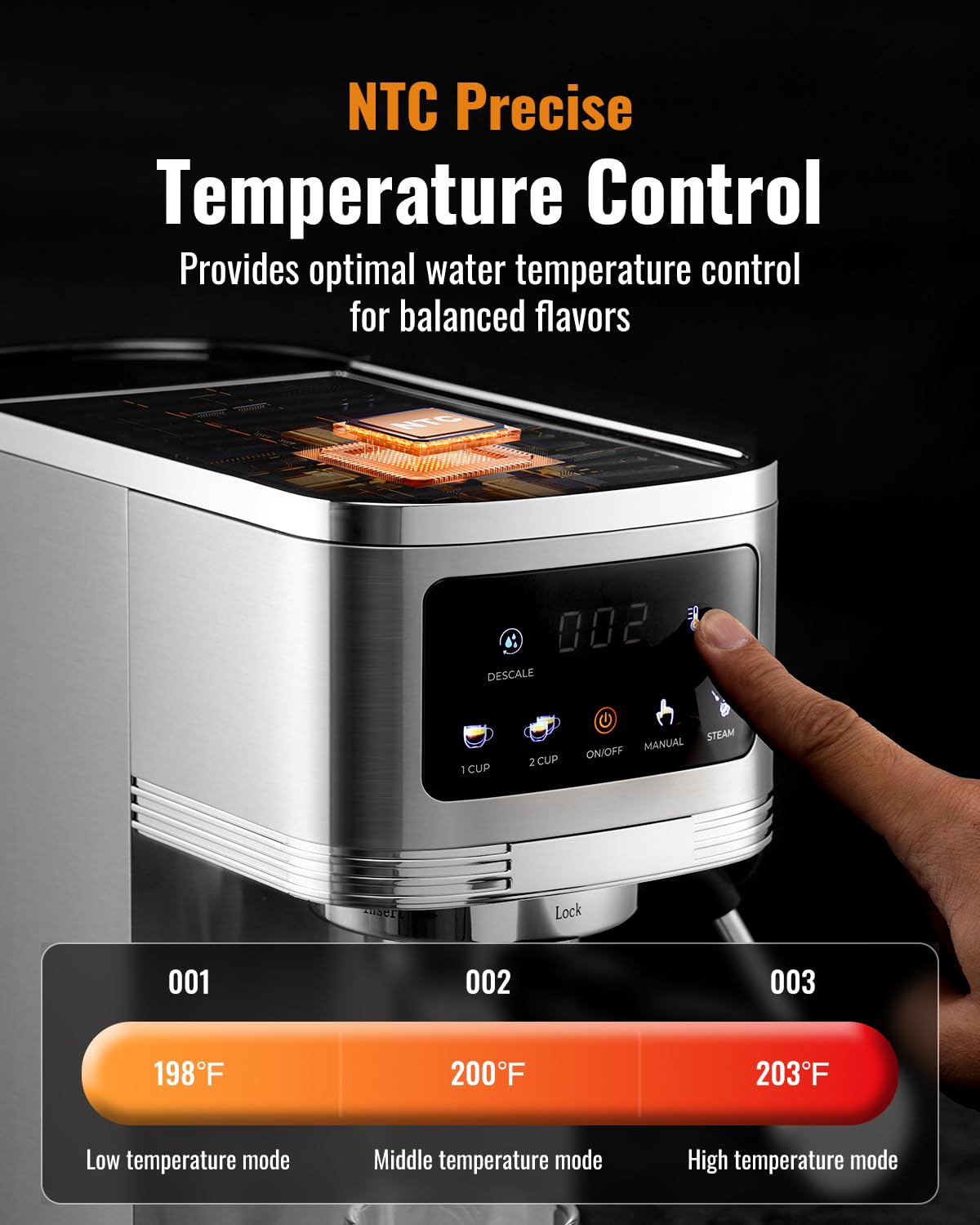 SHARDOR Espresso Machine with 20 Bar Pressure, Touchscreen Coffee Maker with Steam Wand Milk Frother, 45 Oz Water Tank, Adjustable Temperature for Cappuccino & Latte