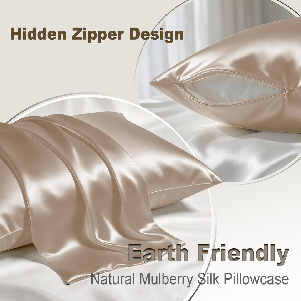 LYSHIN Silk Pillow Cases Standard Size with Hidden Zipper, Champagne