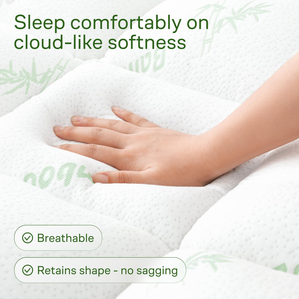 Bamboo Mattress Topper Queen Size - Thick Cooling Breathable Pillow Top Mattress Pad for Back Pain Relief - Deep Pocket Topper Fits 8-20 Inches (60x80 Inches, Green)