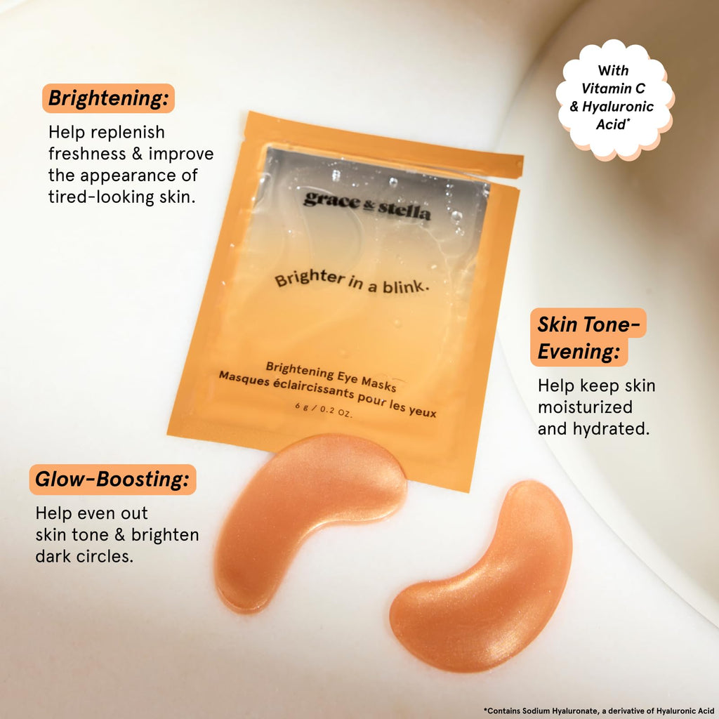 grace & stella New Brightening Eye Patches for Dark Circles (24 Pairs) - Vitamin C Under Eye Patches for Puffiness - Perfect Gifts for Women & Morning Skin Care Routine, Vegan Cruelty Free