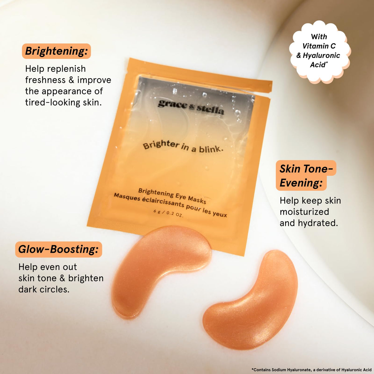 grace & stella New Brightening Eye Patches for Dark Circles (24 Pairs) - Vitamin C Under Eye Patches for Puffiness - Perfect Gifts for Women & Morning Skin Care Routine, Vegan Cruelty Free