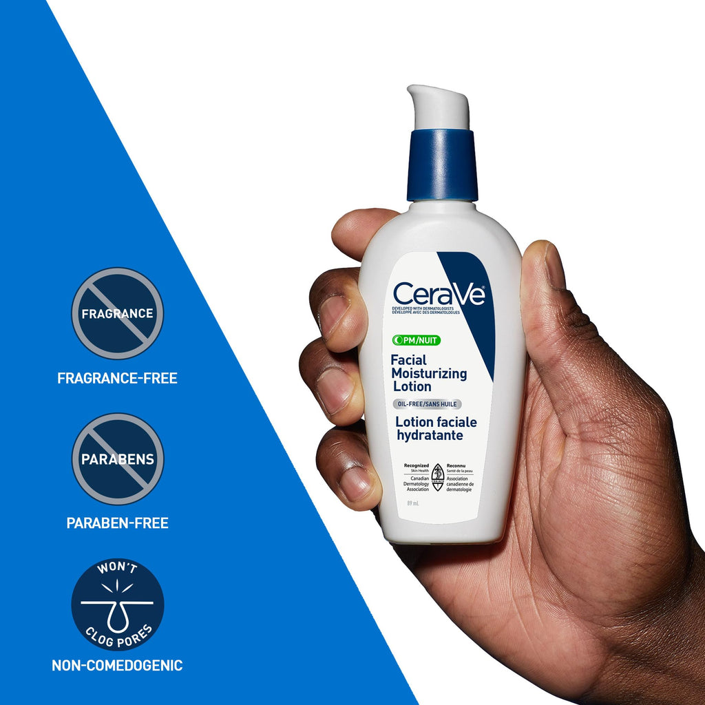 CeraVe Facial Moisturizing Lotion Pm | Ultra Lightweight, Night Face Moisturizer With Hyaluronic Acid | Fragrance Free, 89 Milliliters (1 Pack)