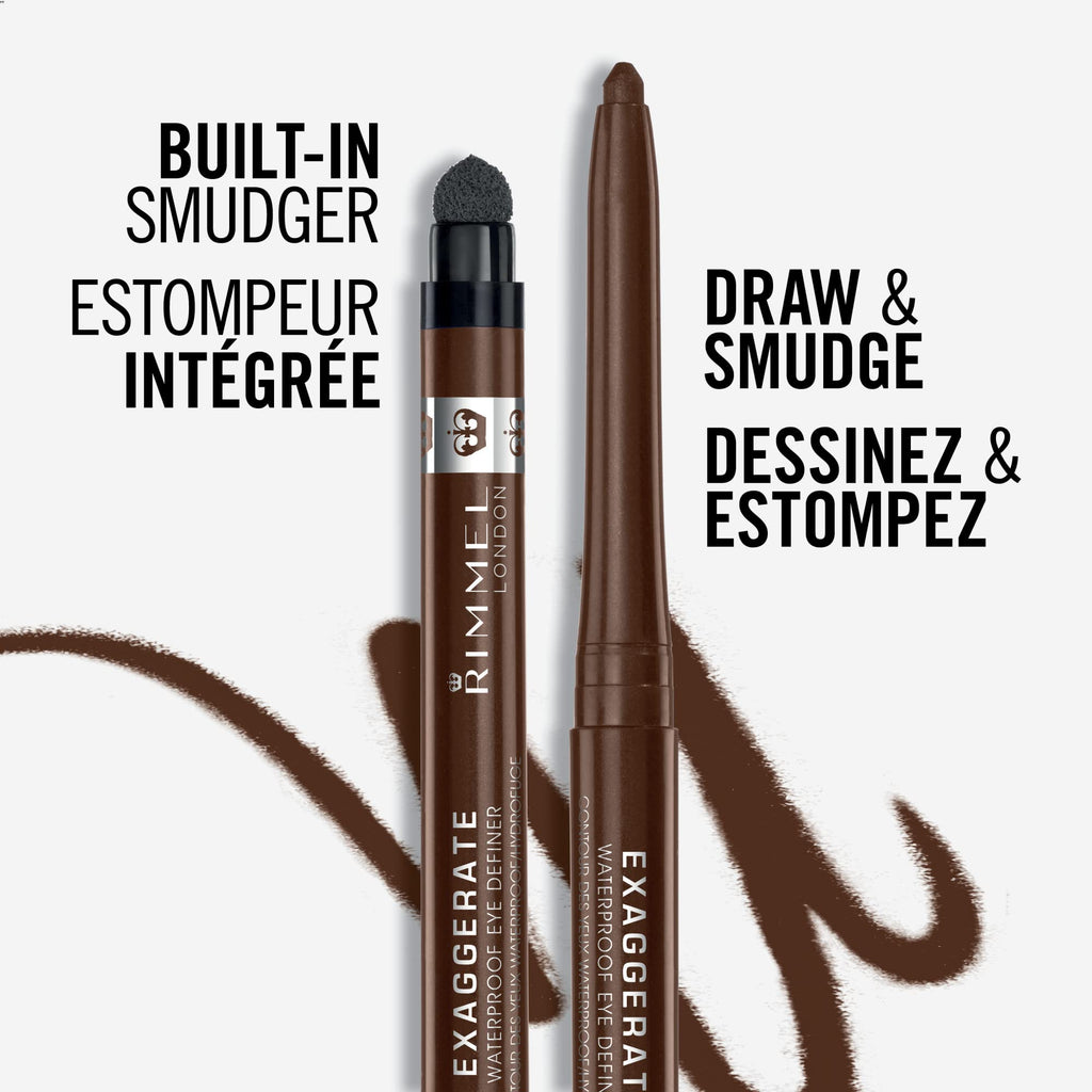 Rimmel London - Exaggerate Waterproof Eye Definer, built-in smudger & sharpener, creamy matte finish, Up to 10H, long-lasting, 100% Cruelty-Free, Black - 261 (Uncarded)