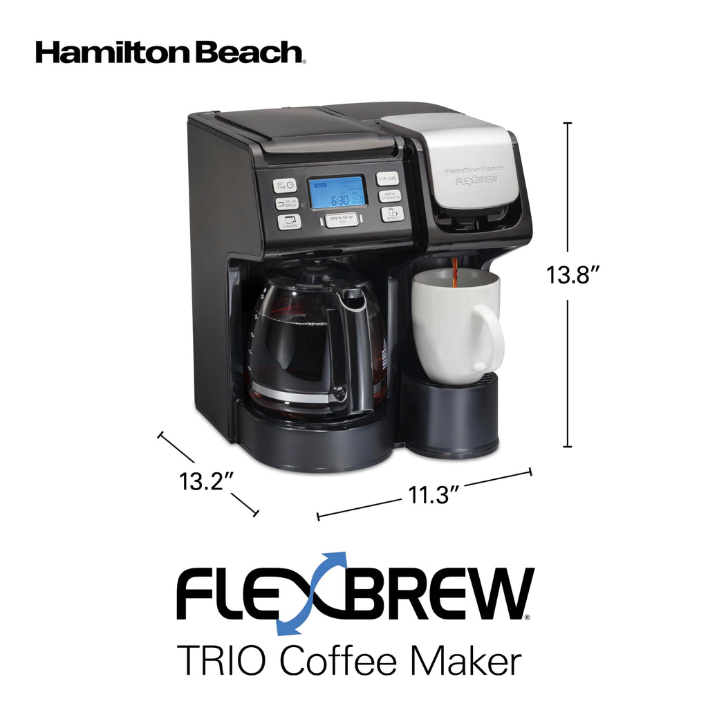 Hamilton Beach FlexBrew Trio Coffee Maker, Single Serve Pod & Grounds + 12 Cup Drip Coffee Maker, Fast Brewing, Programmable, 56 oz Removable Reservoir, Black (49902JN)