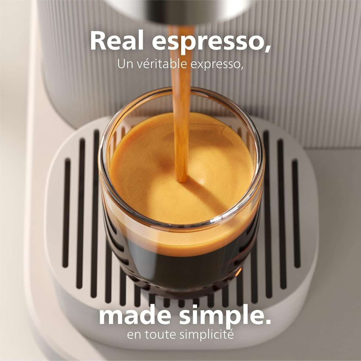 Philips Baristina Espresso Machine, Grind, Tamp & Brew Coffee Beans in One Swipe, Compact, 16 Bar Pump Pressure, Automatic Grinder, Natural White with White Portafilter (BAR308/00)