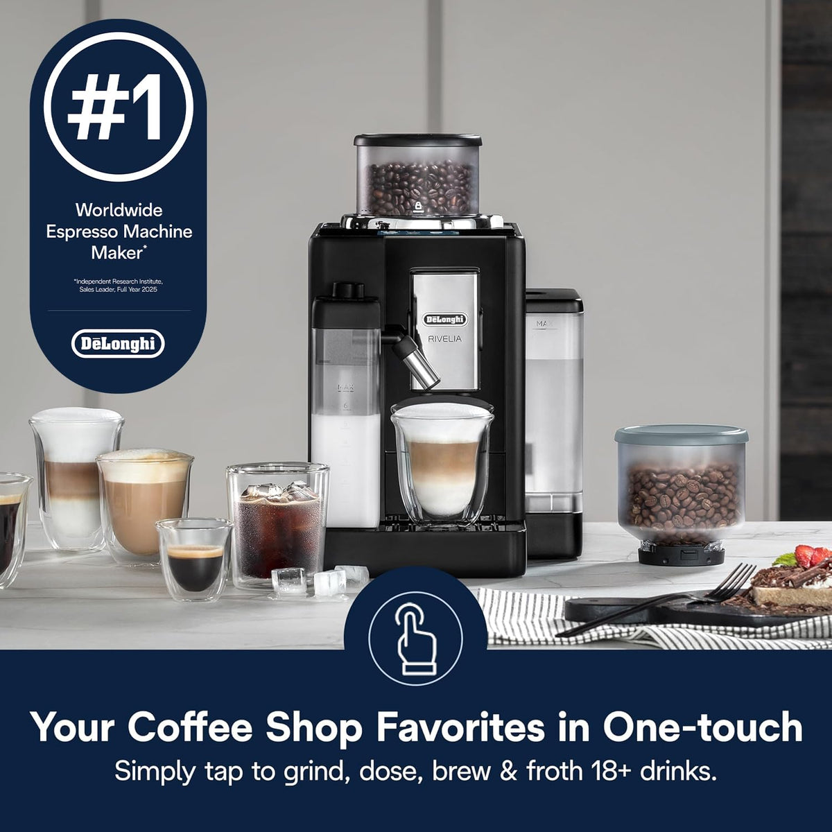 De'Longhi Rivelia Automatic Espresso Machine, Milk Frother, Black