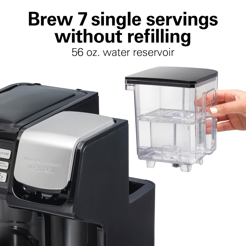 Hamilton Beach FlexBrew Trio Coffee Maker, Single Serve Pod & Grounds + 12 Cup Drip Coffee Maker, Fast Brewing, Programmable, 56 oz Removable Reservoir, Black (49902JN)