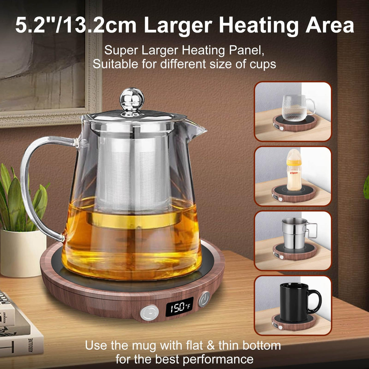 Mug Warmer Coffee Warmer for Desk with 3Temperature Control 130 ℉/150 ℉/176 ℉,2-12Hrs Auto Shut Off,Mug Warmer for Beverage, Coffe Cup Warmer for Home & Office Ideal for Coffee Lovers(Woodgrain Color)