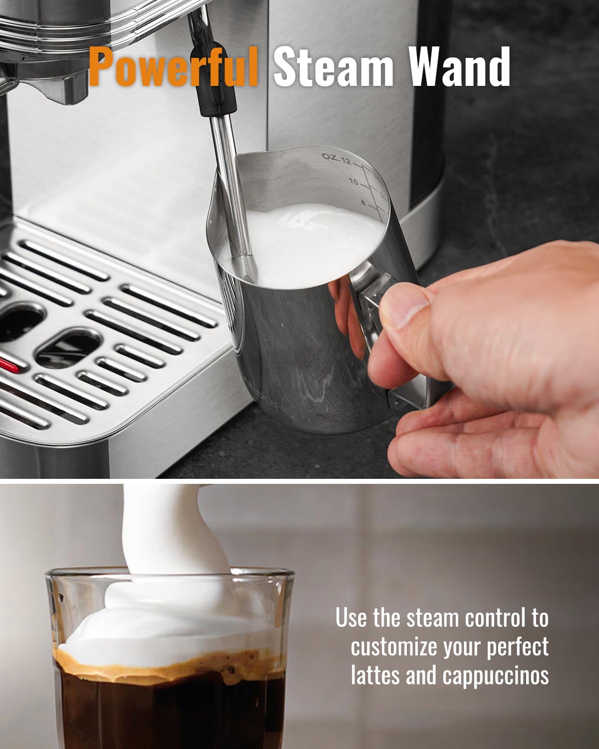 SHARDOR Espresso Machine with 20 Bar Pressure, Touchscreen Coffee Maker with Steam Wand Milk Frother, 45 Oz Water Tank, Adjustable Temperature for Cappuccino & Latte