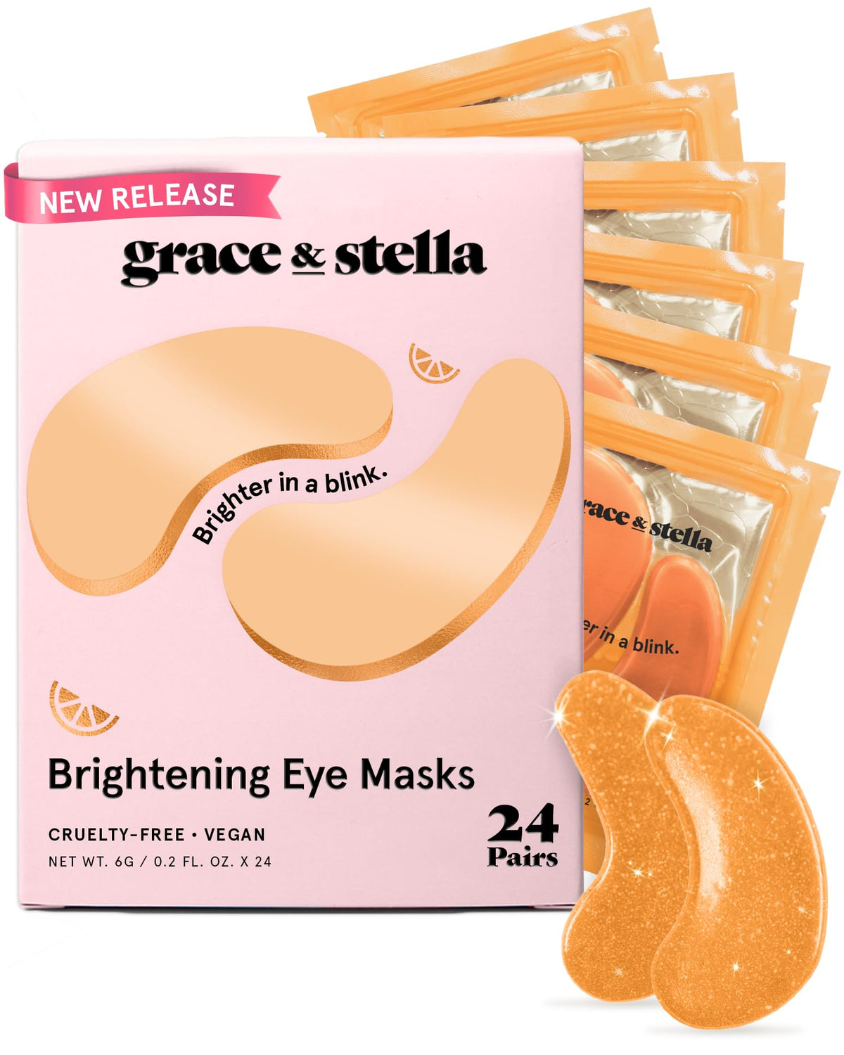 grace & stella New Brightening Eye Patches for Dark Circles (24 Pairs) - Vitamin C Under Eye Patches for Puffiness - Perfect Gifts for Women & Morning Skin Care Routine, Vegan Cruelty Free