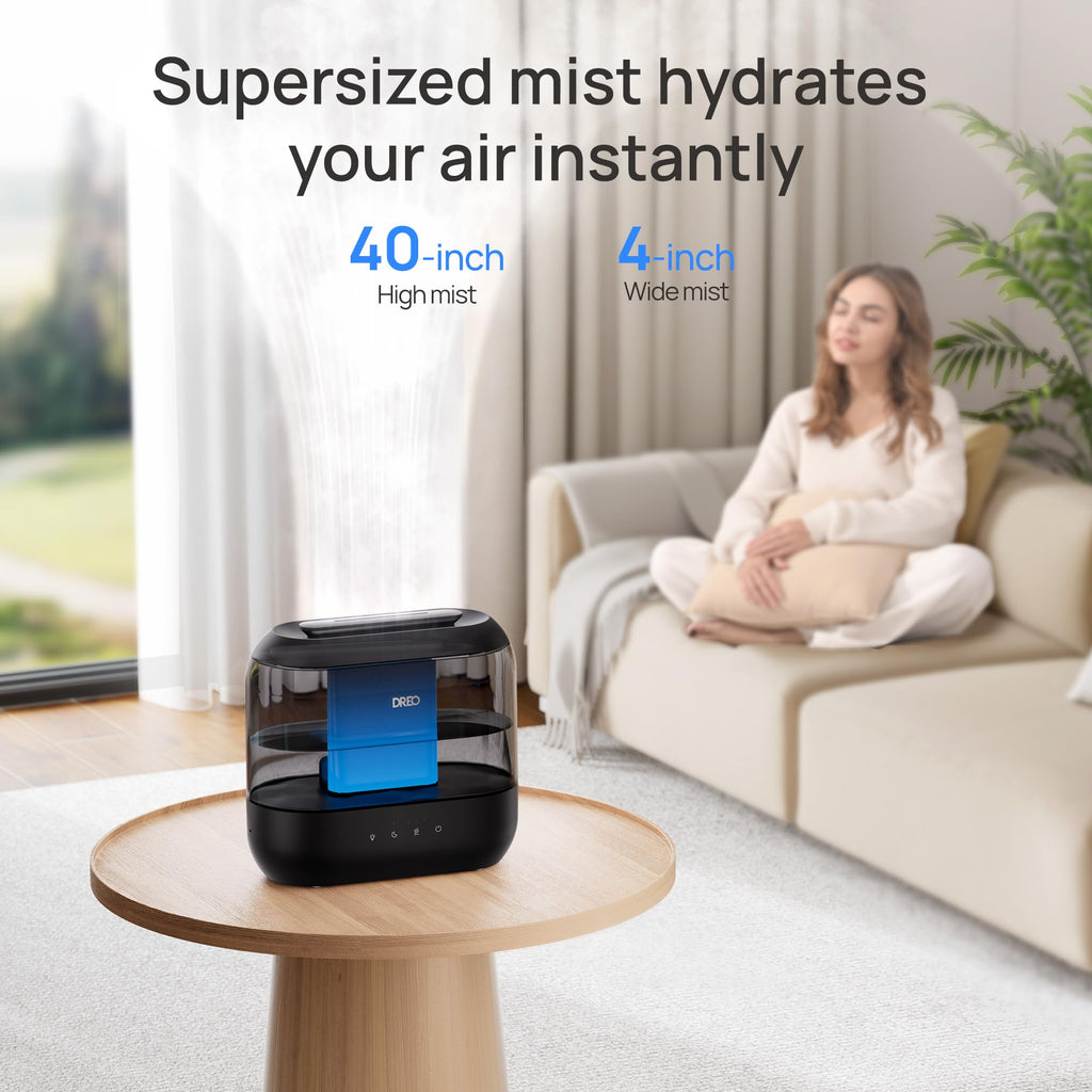 DREO Humidifiers for Bedroom 4L Top Fill Cool Wide Mist Outlet 36H Lasting