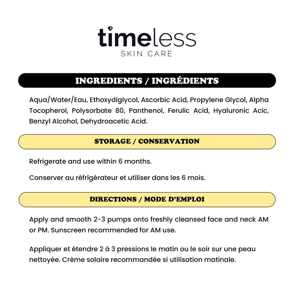Timeless 20% Vitamin C + E Ferulic Acid Serum, Antioxidant, 30 ml
