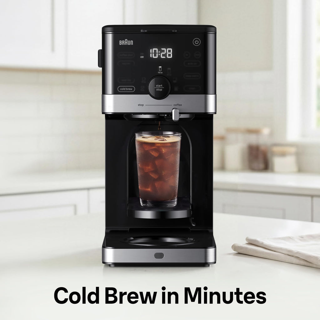 Braun OptiBrew Pro Drip Coffee Maker, Single Serve to 12 Cups, Milk Frother