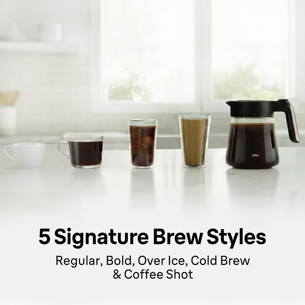 Braun OptiBrew Pro Drip Coffee Maker, Single Serve to 12 Cups, Milk Frother