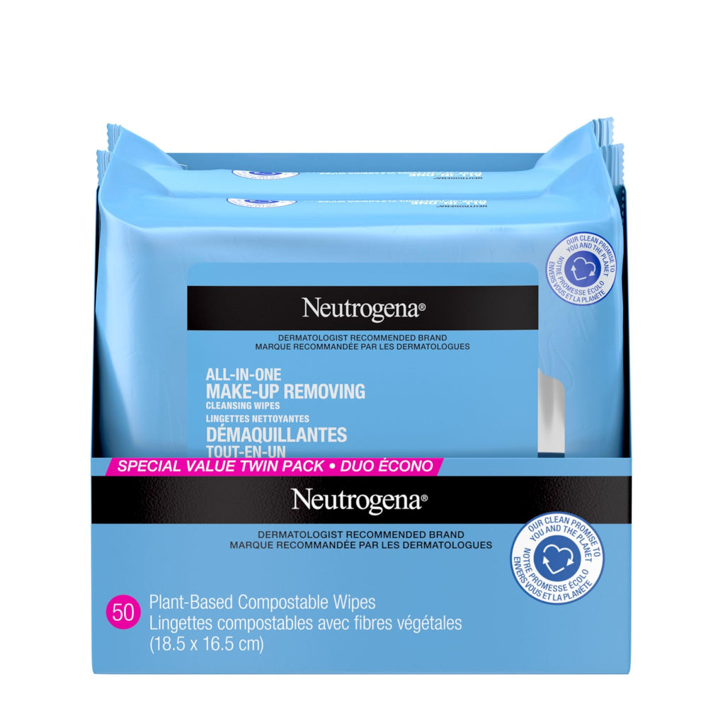 Neutrogena All-in-One Makeup Removing Cleansing Wipes, Twin Pack, 50 Count