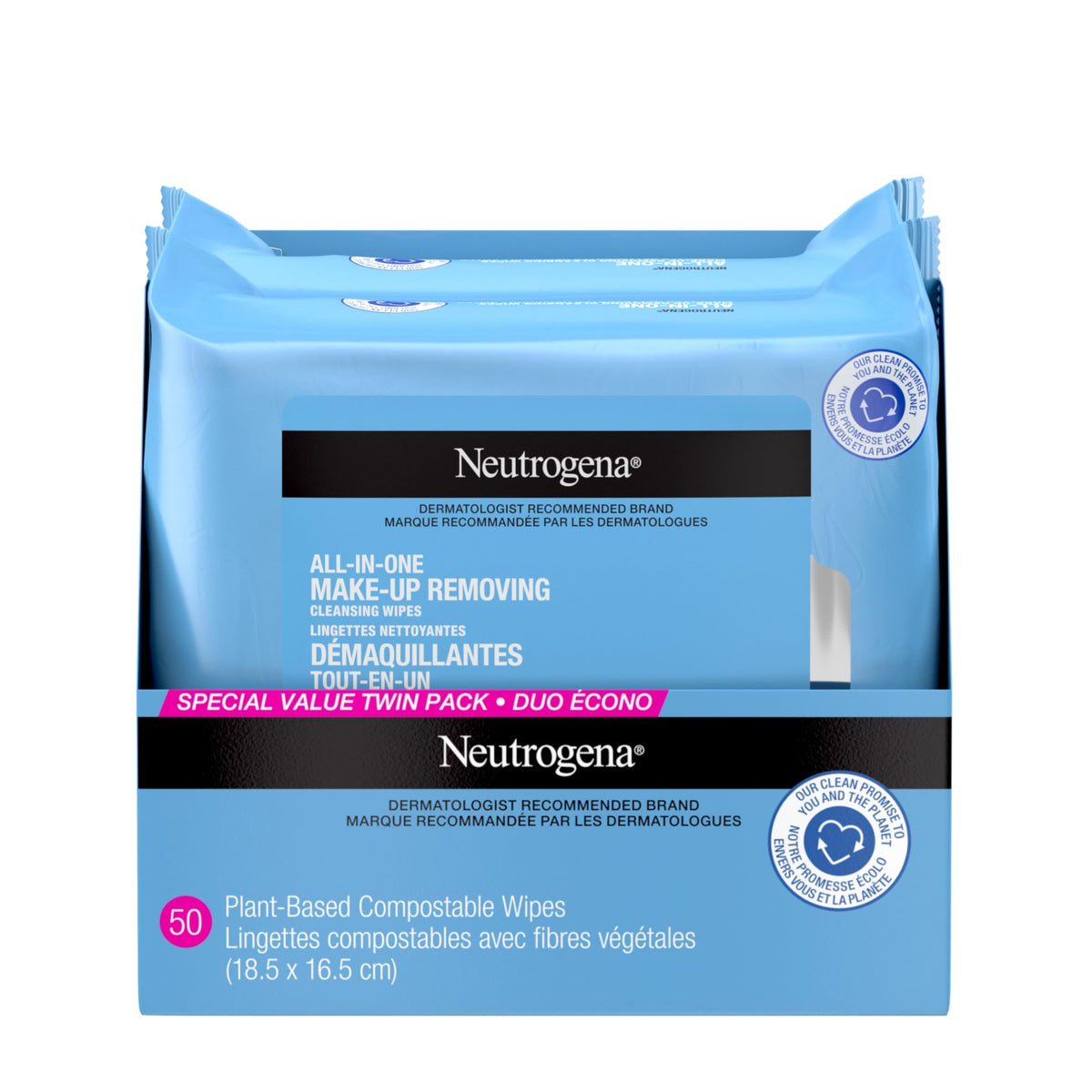 Neutrogena All-in-One Makeup Removing Cleansing Wipes, Twin Pack, 50 Count