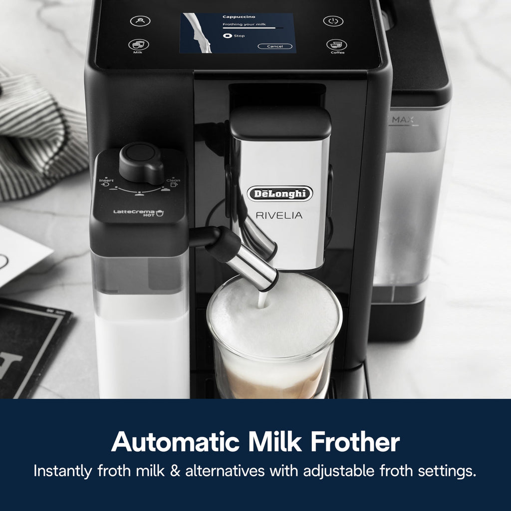 De'Longhi Rivelia Automatic Espresso Machine, Milk Frother, Black