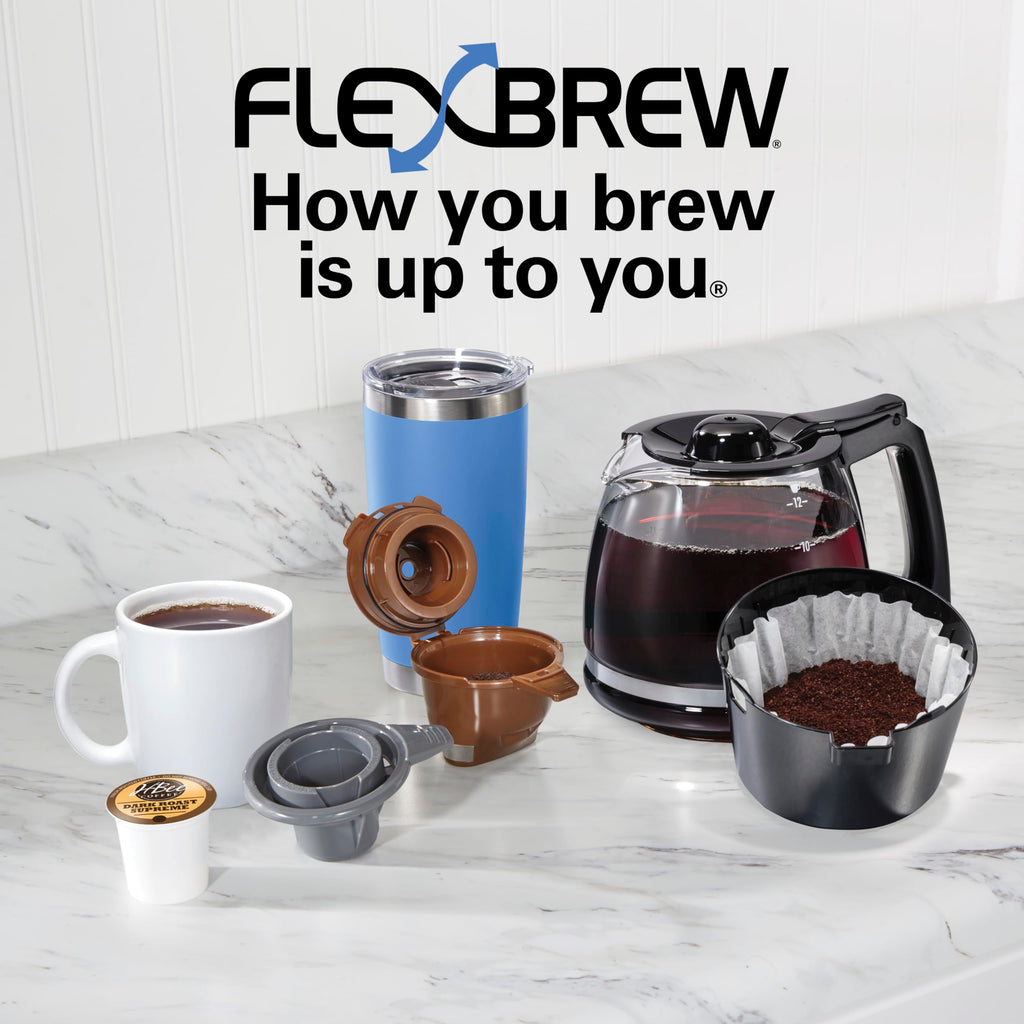 Hamilton Beach FlexBrew Trio Coffee Maker, Single Serve Pod & Grounds + 12 Cup Drip Coffee Maker, Fast Brewing, Programmable, 56 oz Removable Reservoir, Black (49902JN)