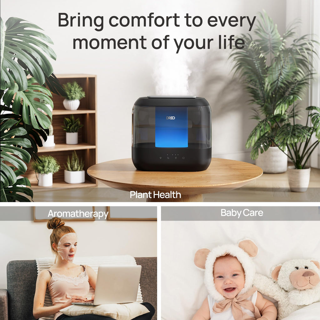 DREO Humidifiers for Bedroom 4L Top Fill Cool Wide Mist Outlet 36H Lasting