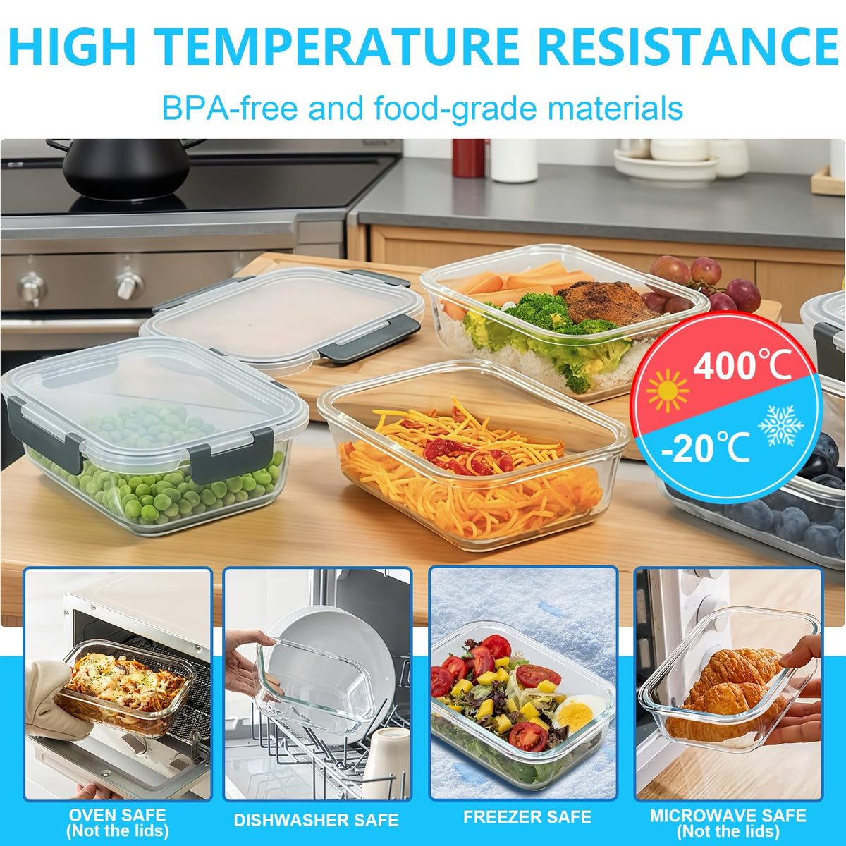Pure Future 20-Piece Glass Food Storage Containers with Lids, 10-Pack