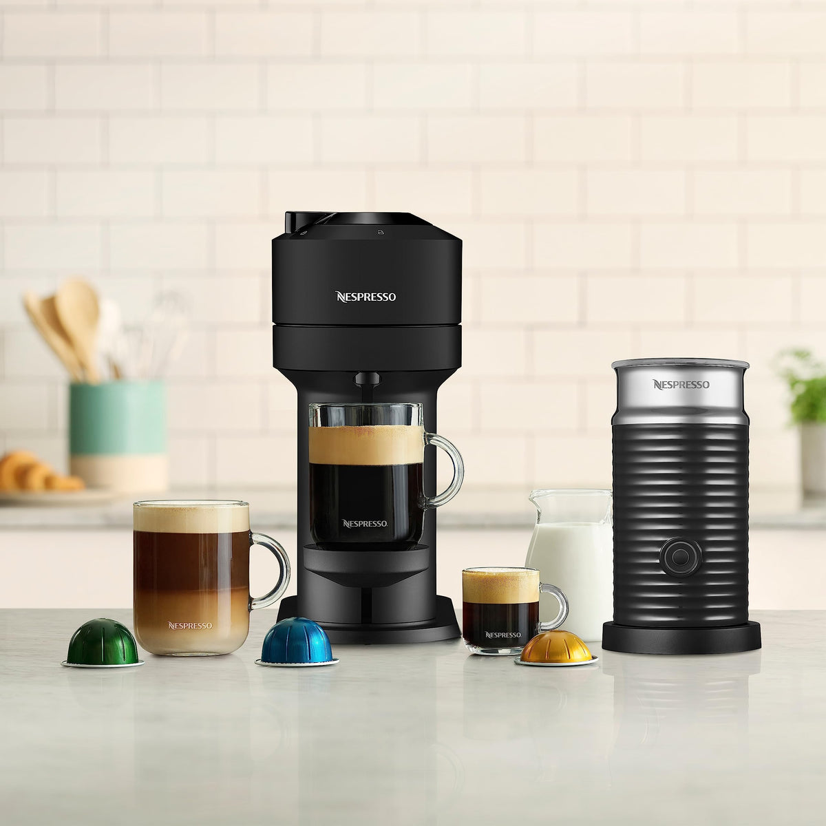 Nespresso Vertuo Next Pod Coffee Maker Matte Black with Milk Frother