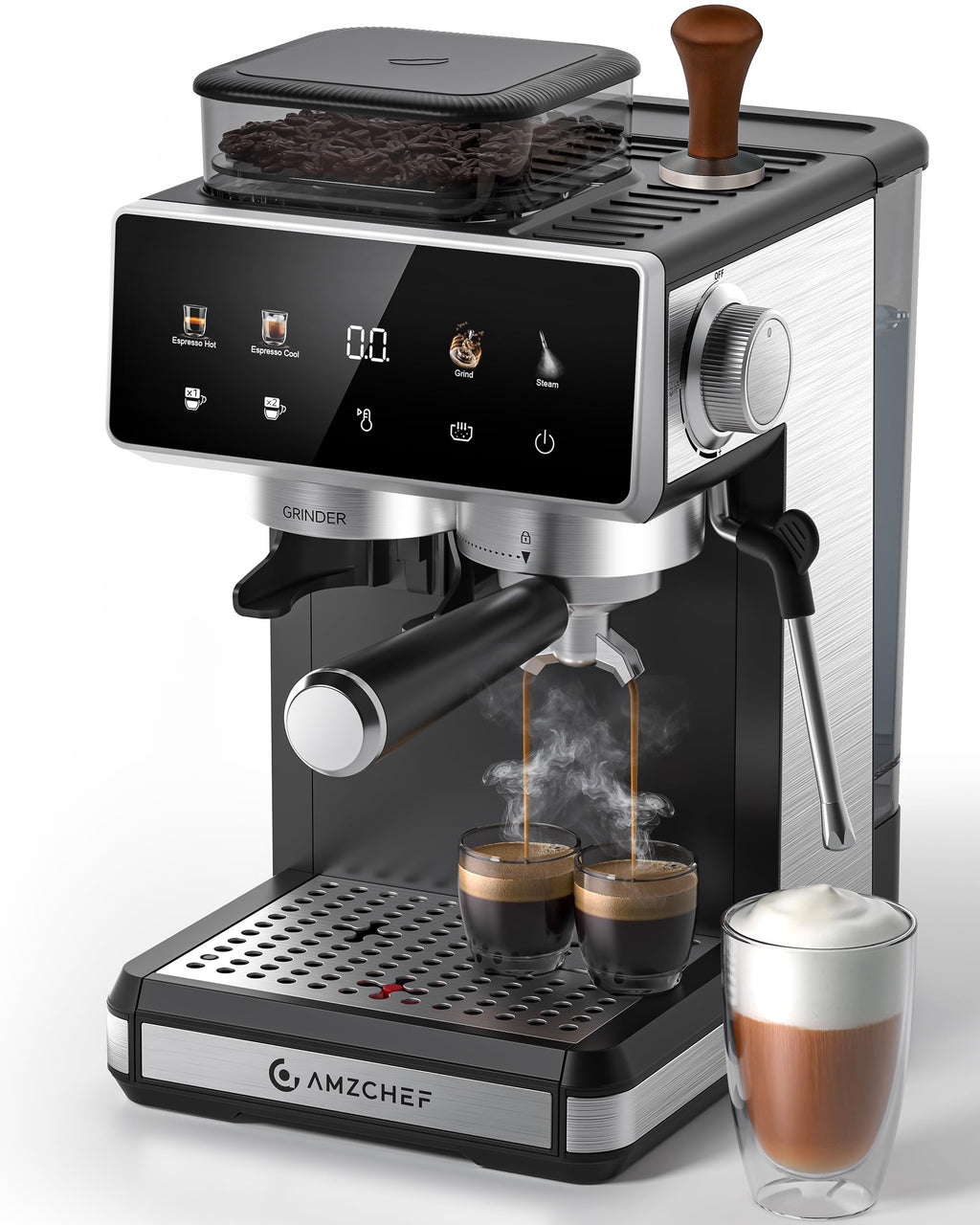 AMZCHEF 20 Bar Espresso Machine with Built-in Grinder, Black