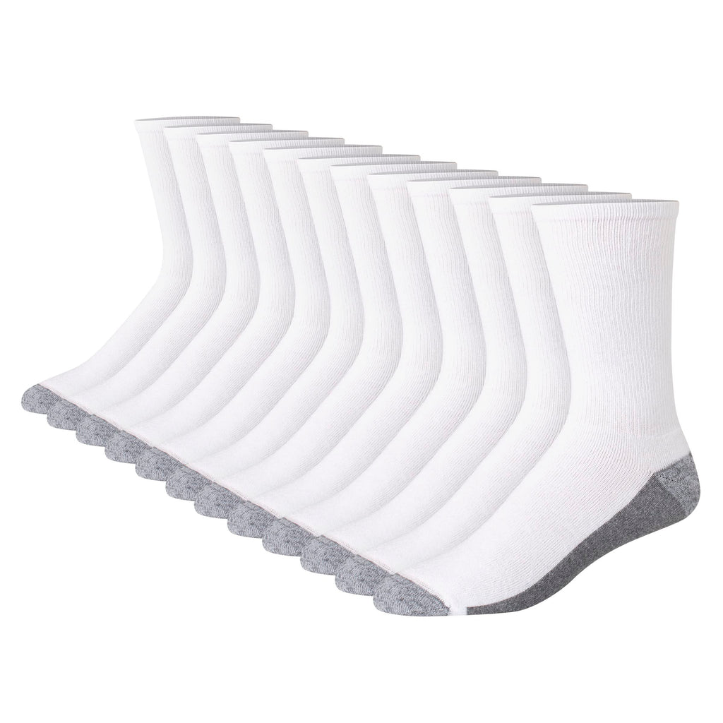 Hanes Men's Max Cushioned Crew Socks, Moisture-Wicking with Odor Control, Multi-Pack, White/Grey Foot Bottom - 12 Pack, 6-12