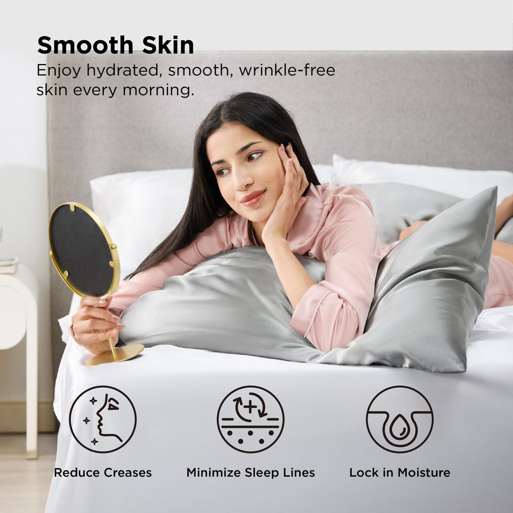Bedsure Satin Pillow Cases Queen - Similar to Silk Pillowcase 2 Pack Grey