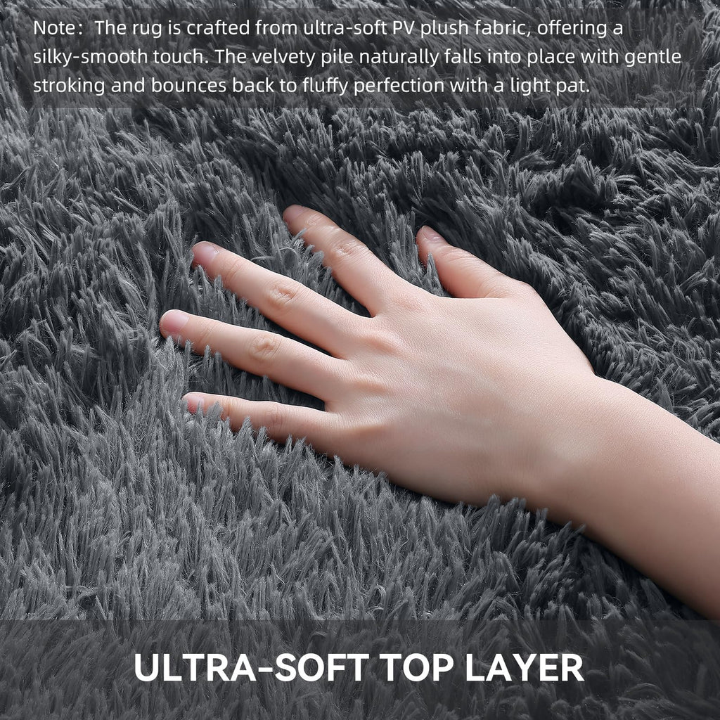 OLANLY 4x5.9 Fluffy Soft Area Rugs for Bedrooms Grey Washable Rug
