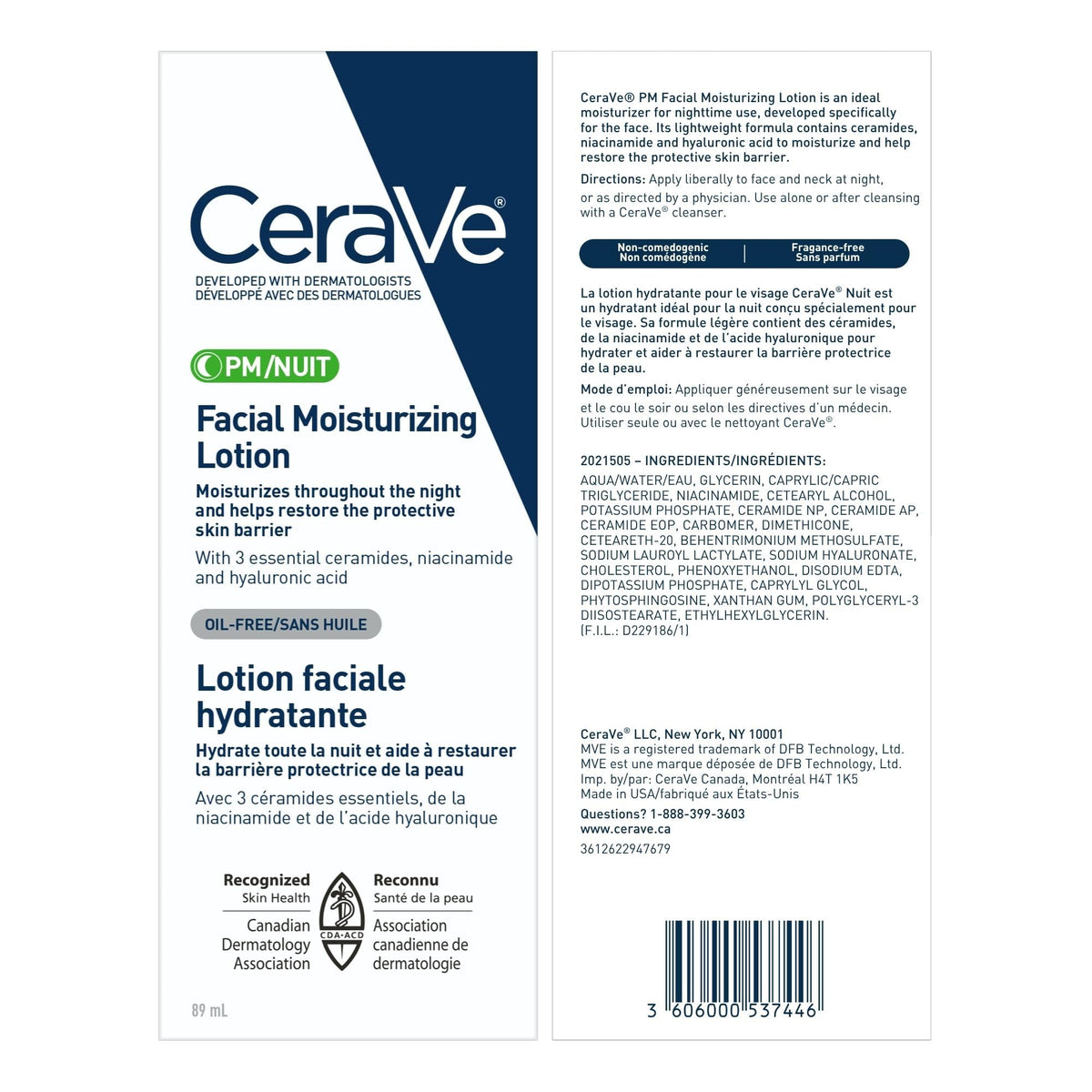 CeraVe Facial Moisturizing Lotion Pm | Ultra Lightweight, Night Face Moisturizer With Hyaluronic Acid | Fragrance Free, 89 Milliliters (1 Pack)