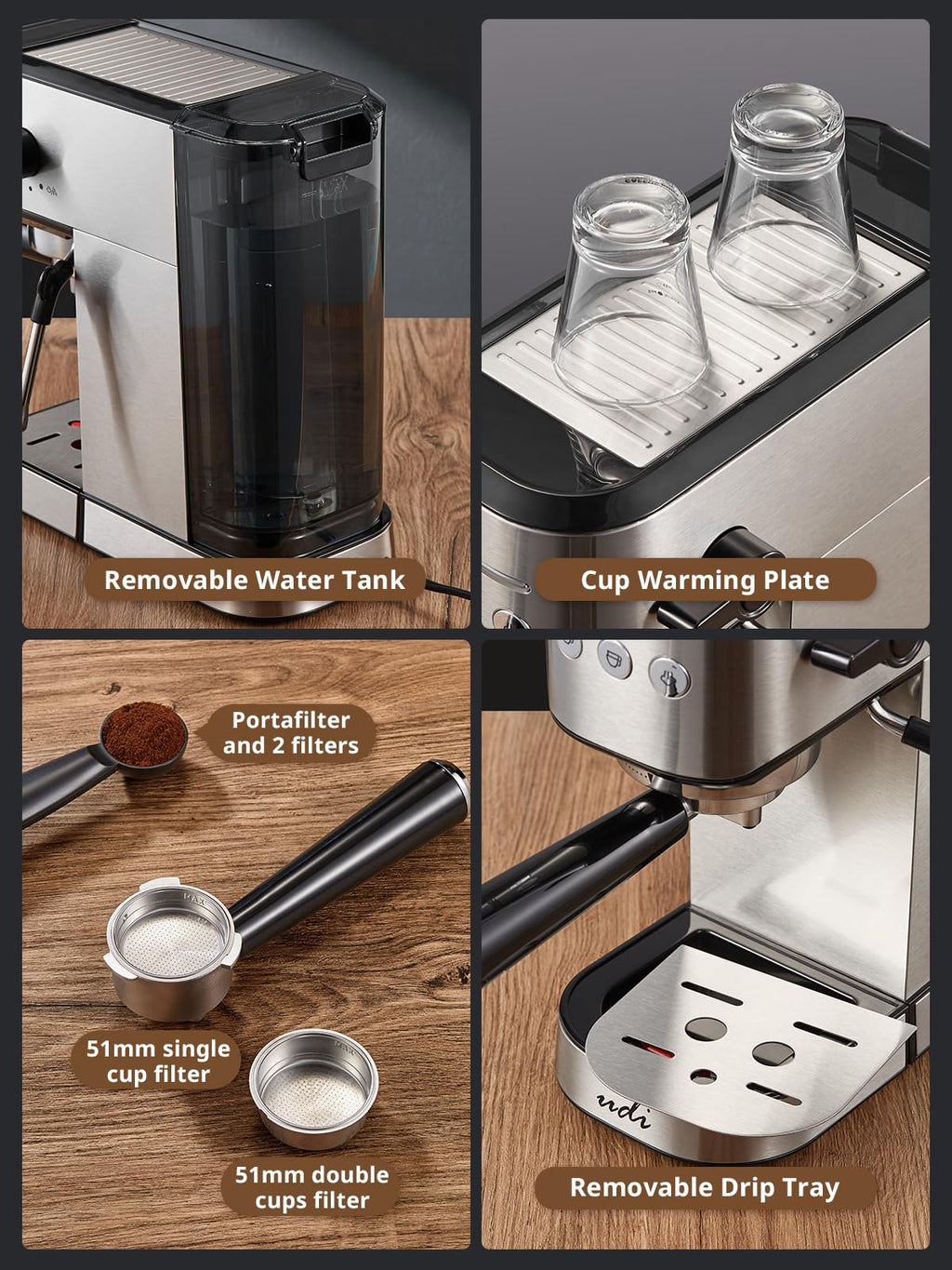 UDI Espresso Machine with Milk Frother, Professional Espresso Maker