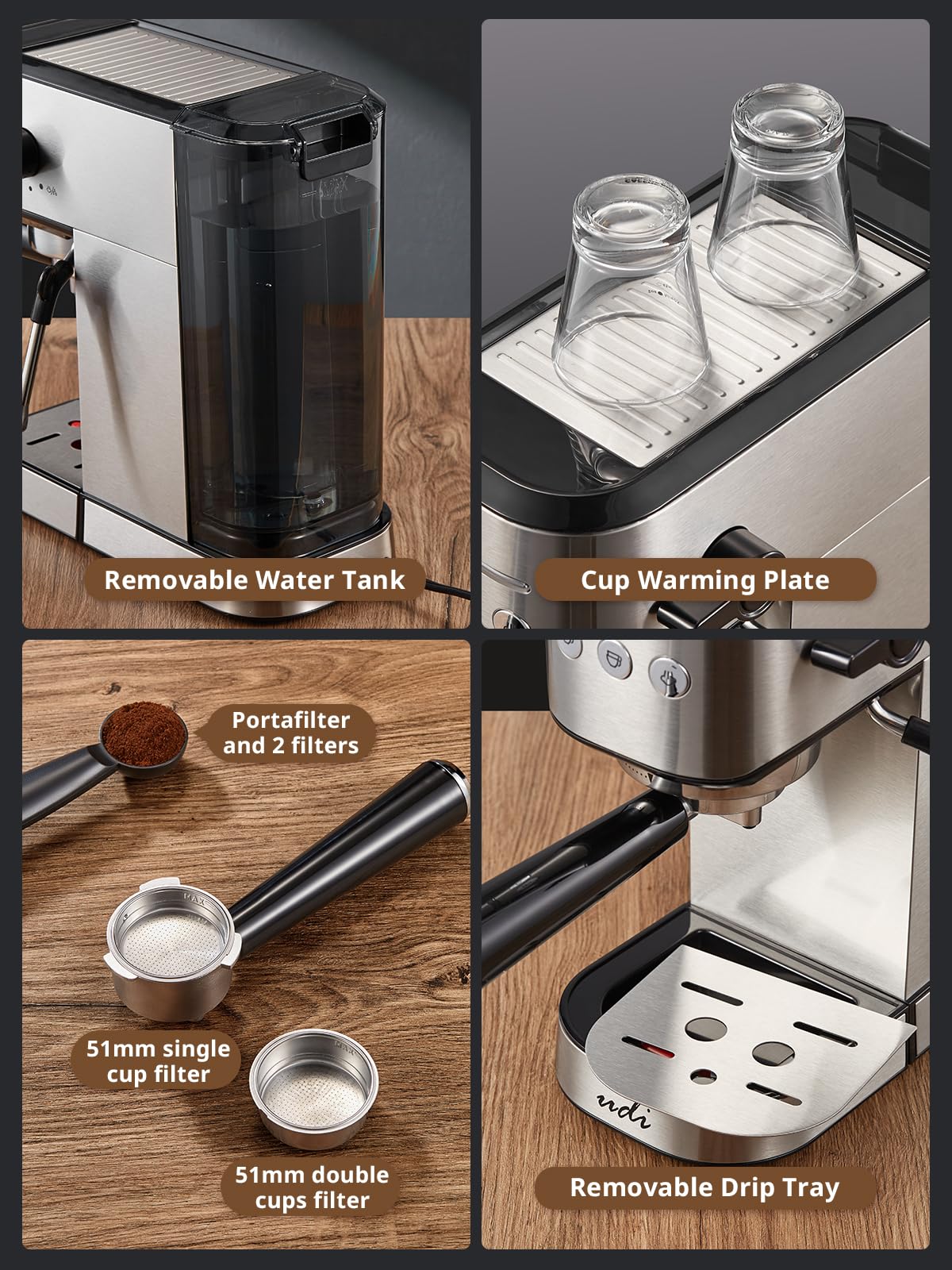 UDI Espresso Machine with Milk Frother, Professional Espresso Maker