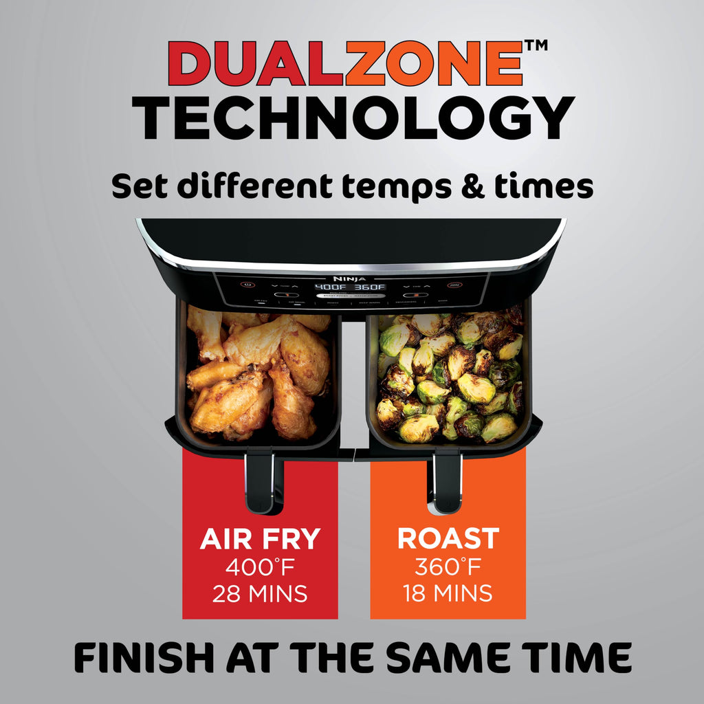 Ninja Foodi Air Fryer, 10 Qt/9.5L DualZone, 6-in-1, Black, DZ302C