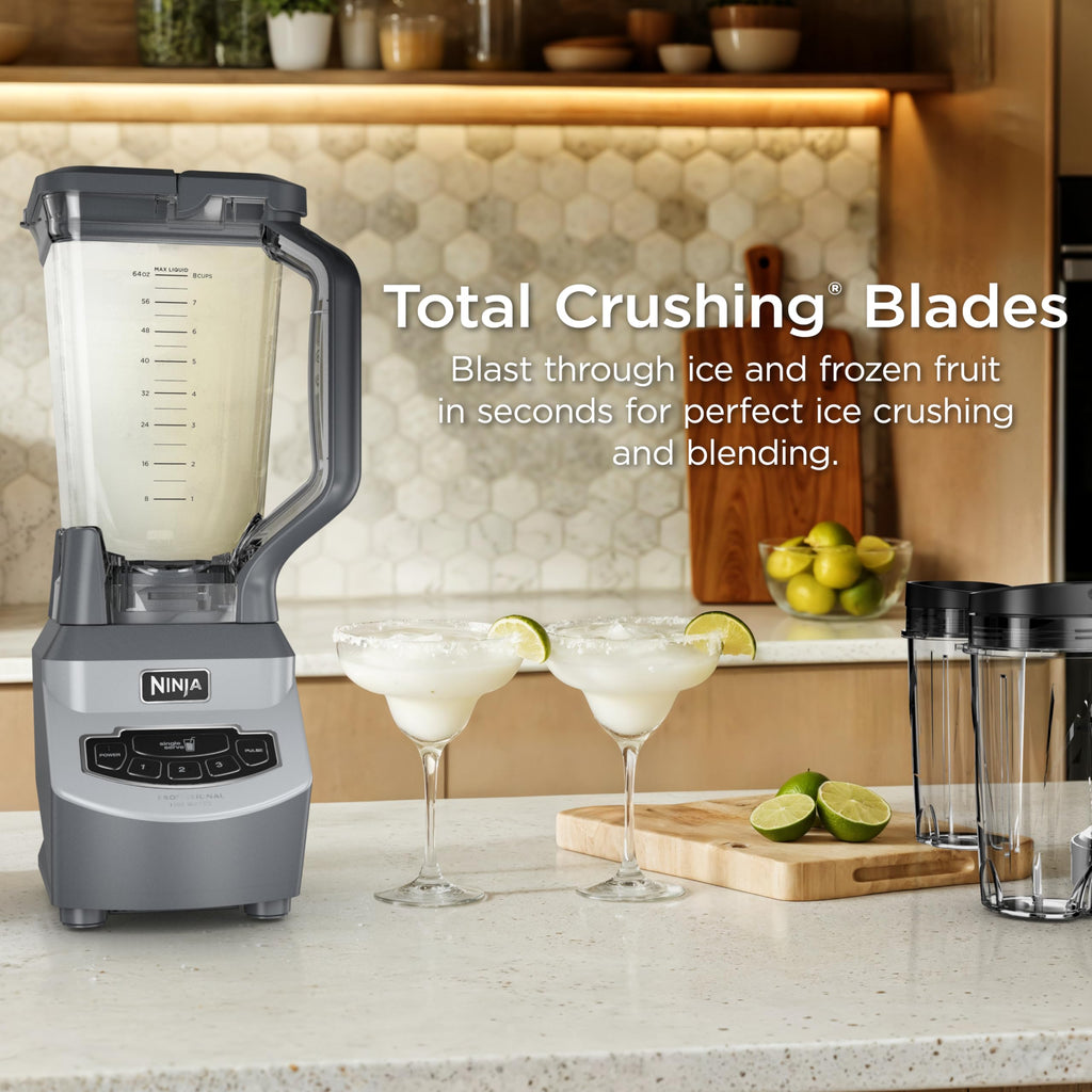 Ninja BL660C Professional Countertop Blender with 1100-Watt Base, 72 Oz Total Crushing Pitcher and (2) 16 Oz Cups for Frozen Drinks and Smoothies, Silver/Gray, 1100W, (Canadian Version)