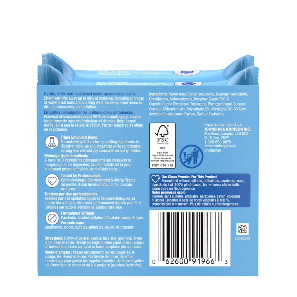 Neutrogena All-in-One Makeup Removing Cleansing Wipes, Twin Pack, 50 Count