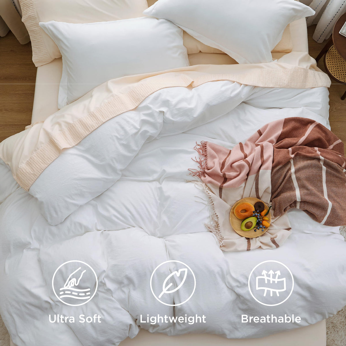 Bedsure White Duvet Cover Queen - 3Pcs Prewashed Soft Bedding Set
