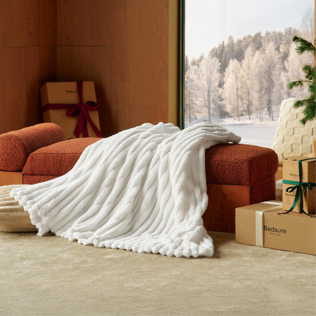 Bedsure Throw Blankets Room Decor - Women Birthday Gift, Soft Fluffy Fleece Cozy Fuzzy Plush Warm White Blanket for Couch Sofa Bed, Bedroom Livingroom Decor, Gifts for Friends, 50x60
