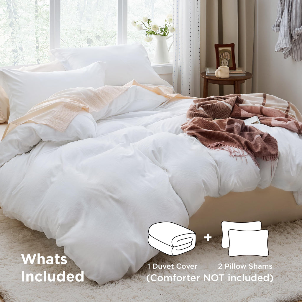 Bedsure White Duvet Cover Queen - 3Pcs Prewashed Soft Bedding Set