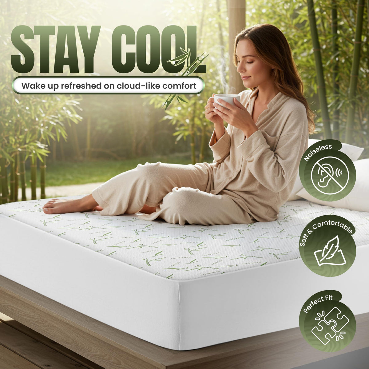 Bamboo Viscose Waterproof Mattress Protector Queen Size, fits 17" deep