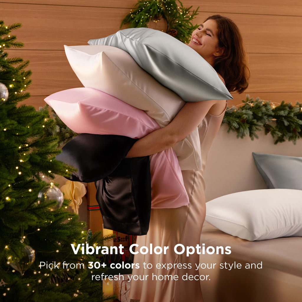 Bedsure Satin Pillow Cases Queen - Similar to Silk Pillowcase 2 Pack Grey