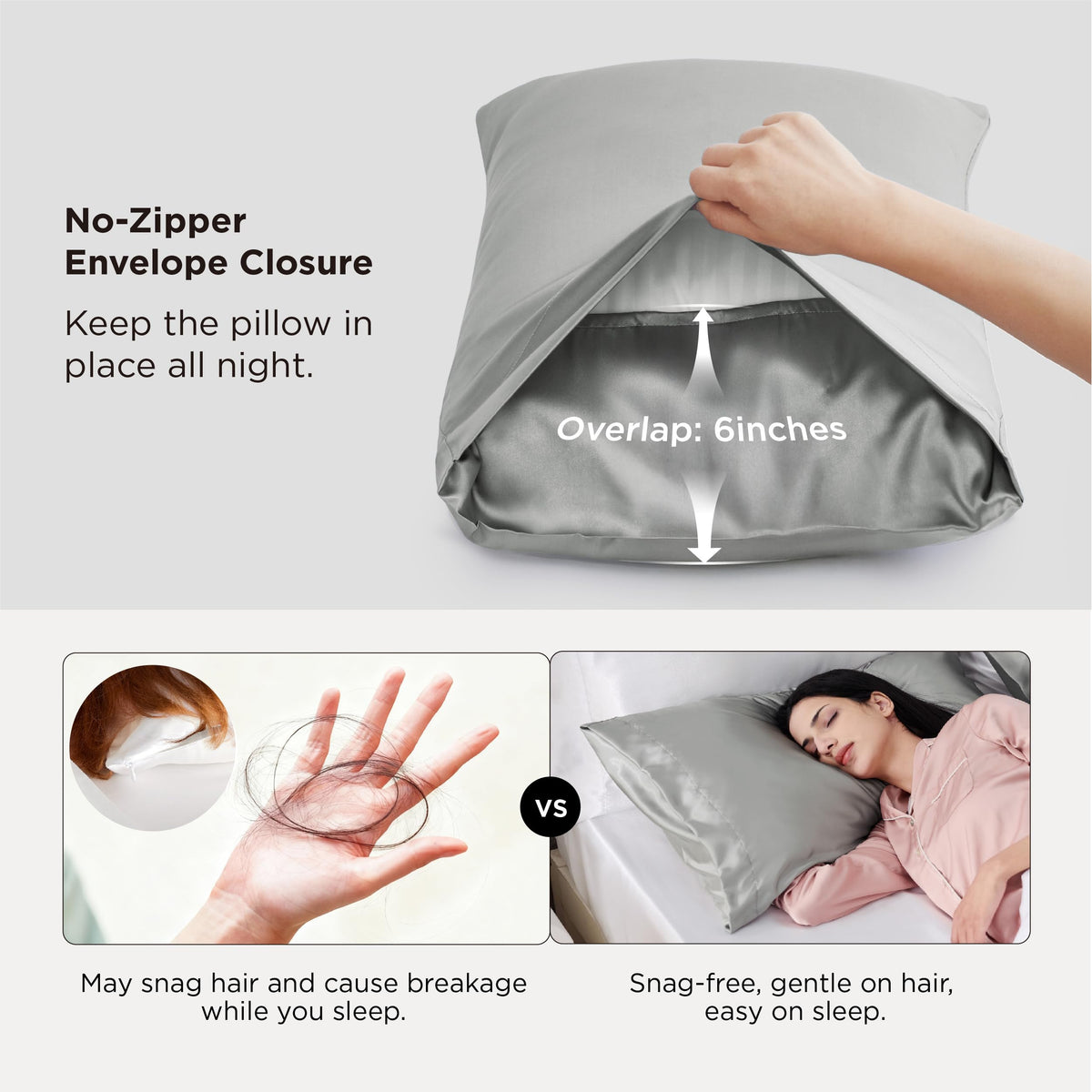 Bedsure Satin Pillow Cases Queen - Similar to Silk Pillowcase 2 Pack Grey