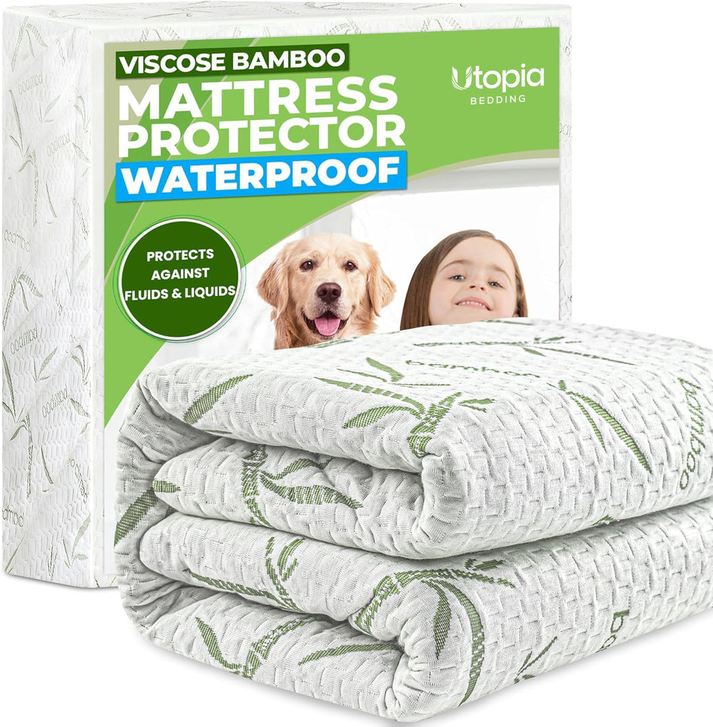 Bamboo Viscose Waterproof Mattress Protector Queen Size, fits 17" deep