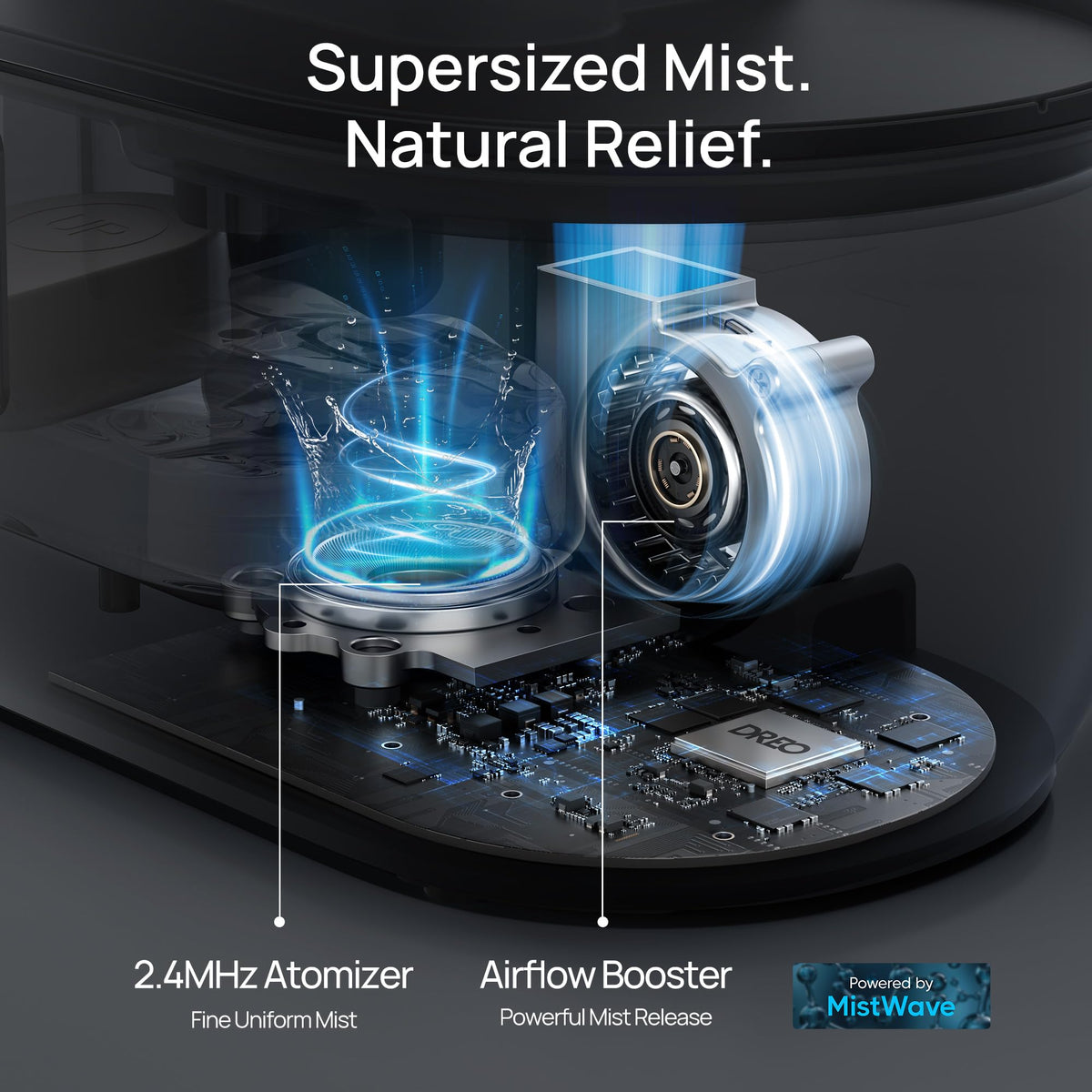 DREO Humidifiers for Bedroom 4L Top Fill Cool Wide Mist Outlet 36H Lasting