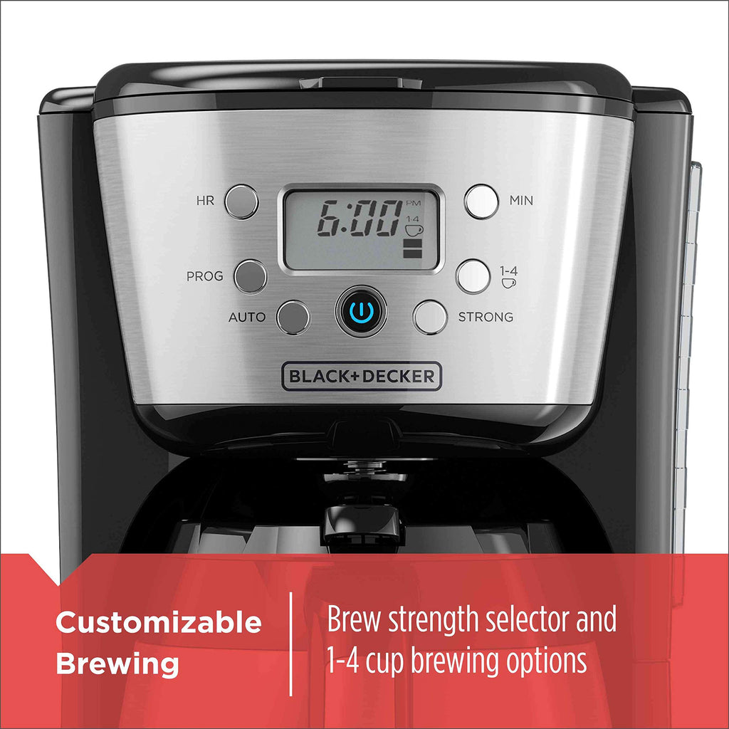 BLACK+DECKER Thermal Coffee Maker, 12 Cup, Programmable, Digital Controls, Black and Silver, CM2036SC