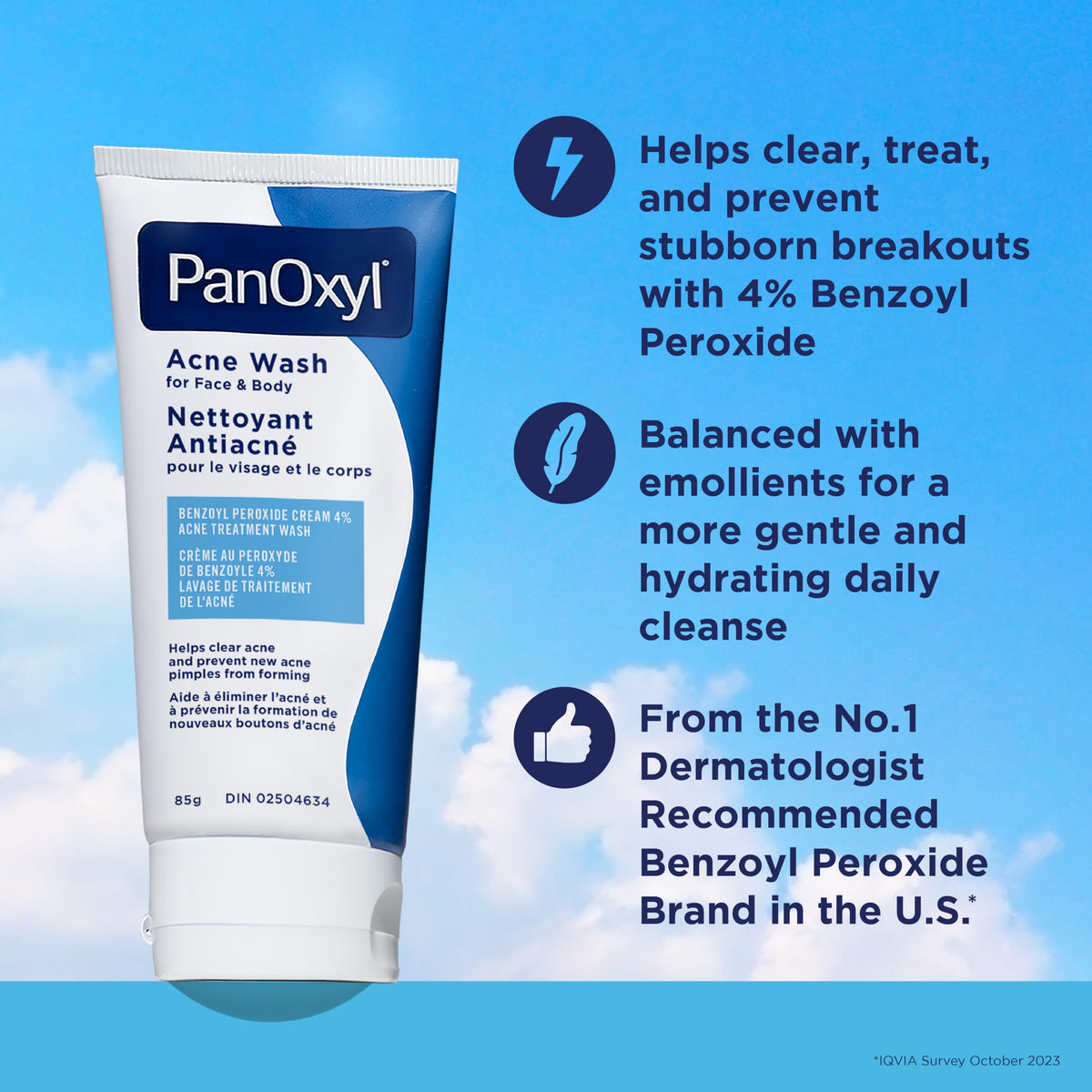 PanOxyl Acne Wash, 4% Benzoyl Peroxide, For Face & Body, 85g