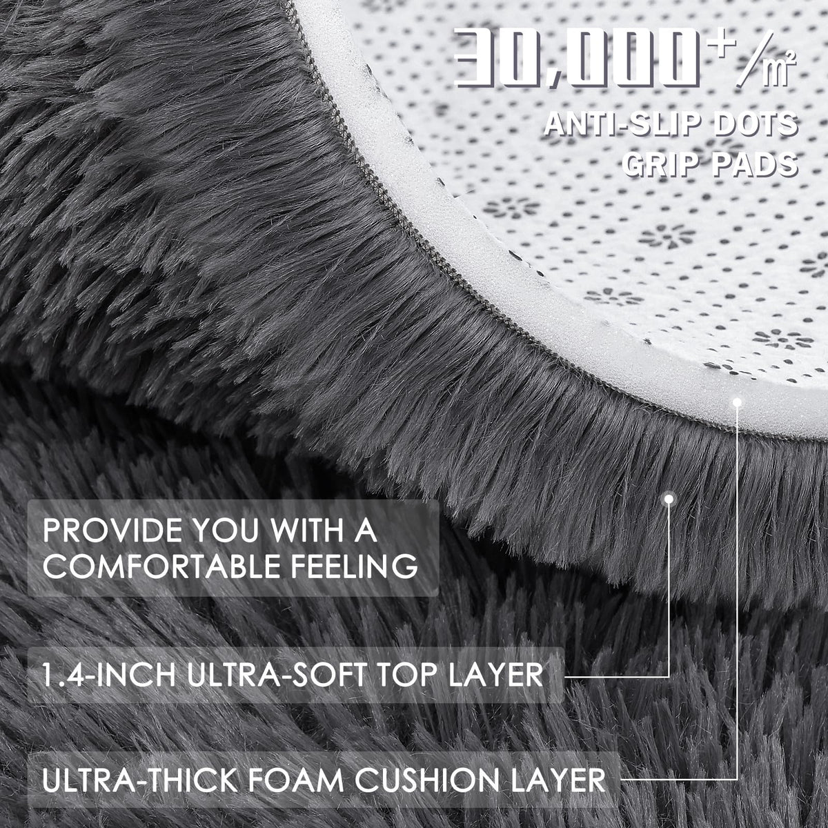 OLANLY 4x5.9 Fluffy Soft Area Rugs for Bedrooms Grey Washable Rug