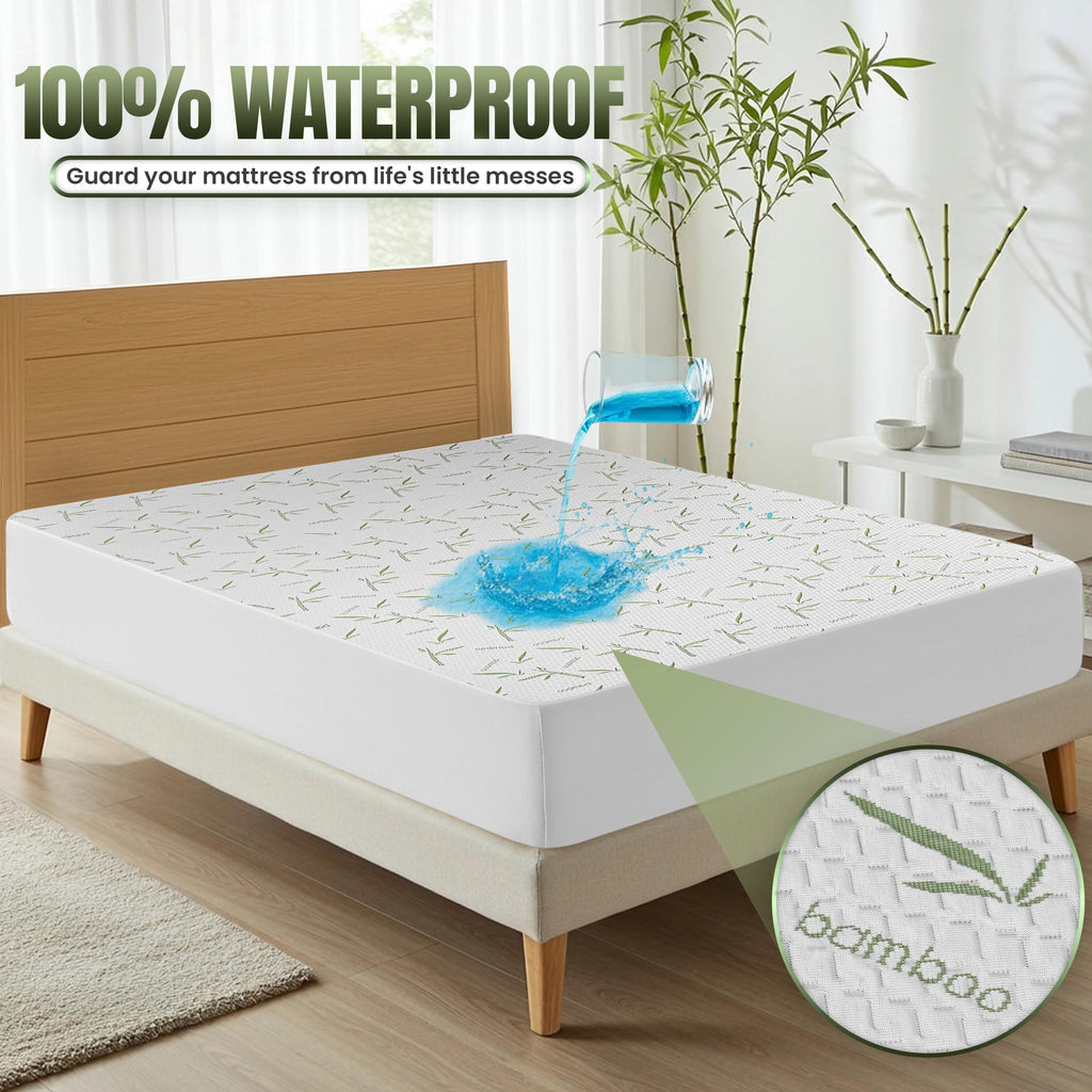 Bamboo Viscose Waterproof Mattress Protector Queen Size, fits 17" deep