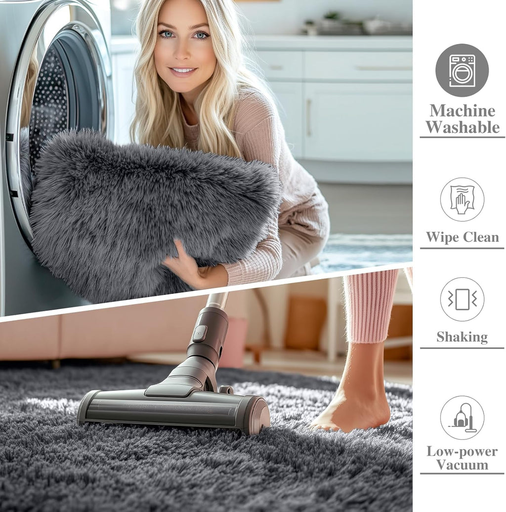 OLANLY 4x5.9 Fluffy Soft Area Rugs for Bedrooms Grey Washable Rug