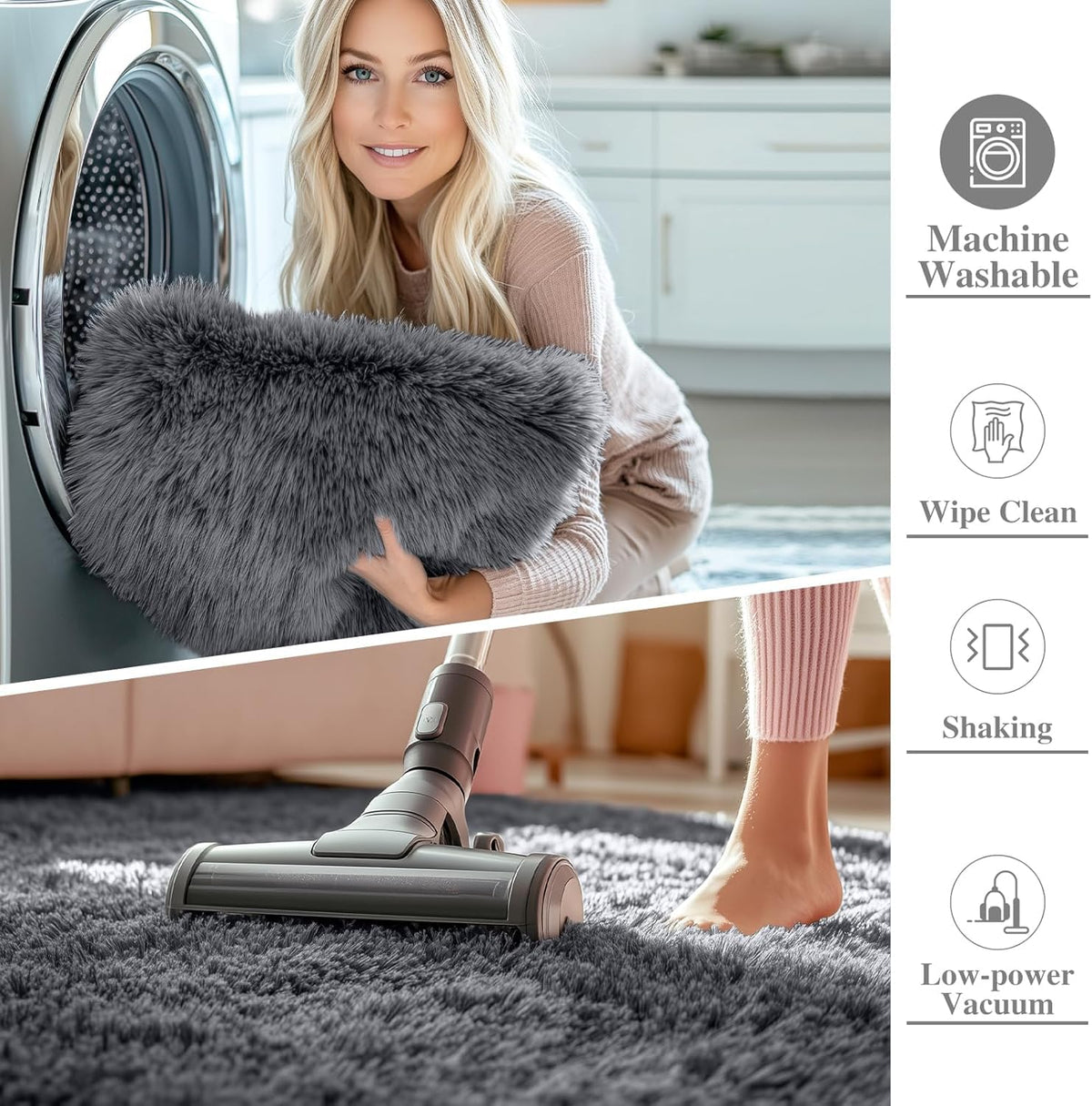 OLANLY 4x5.9 Fluffy Soft Area Rugs for Bedrooms Grey Washable Rug