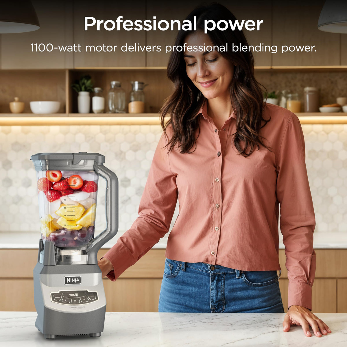 Ninja BL660C Professional Countertop Blender with 1100-Watt Base, 72 Oz Total Crushing Pitcher and (2) 16 Oz Cups for Frozen Drinks and Smoothies, Silver/Gray, 1100W, (Canadian Version)